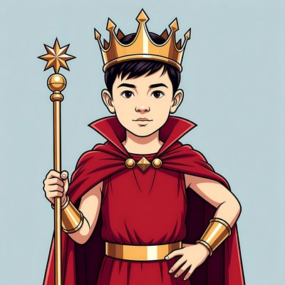 Asian boy wearing king crown