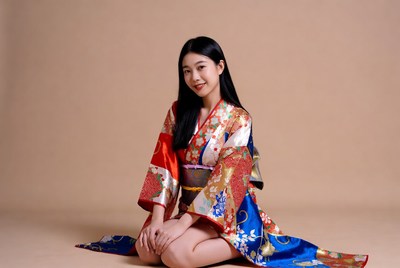 Asian woman in colorful kimono