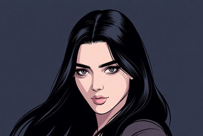 Beautiful woman with long black hair