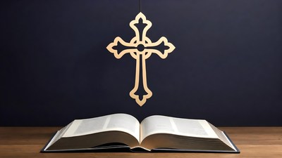 Open Bible with Golden Cross