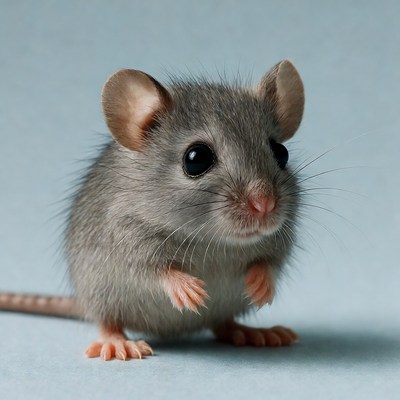 Cute gray mouse on blue background