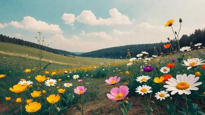 Colorful wildflower meadow in valley