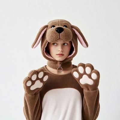 Girl in brown dog costume