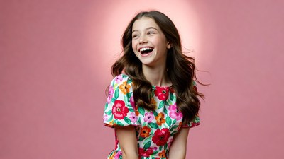Smiling girl in floral dress