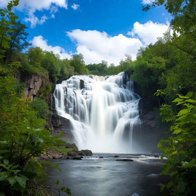 Majestic Waterfall in Lush Forest