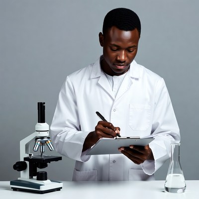 African-American man scientist writing notes