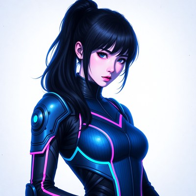 Anime girl in blue futuristic suit