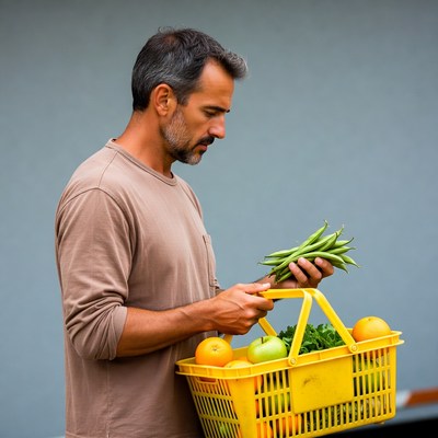 Man holding basket of vegetables