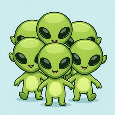 Group of Cute Green Aliens