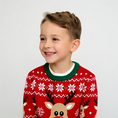 Boy in reindeer Christmas sweater