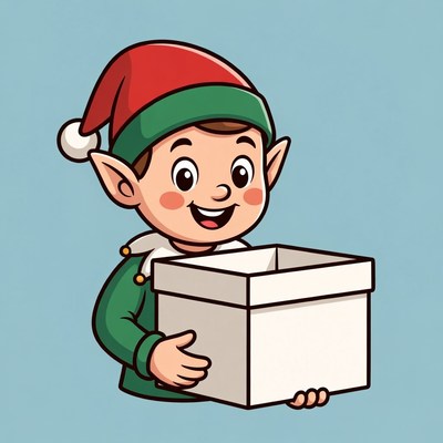 Cartoon elf holding gift box