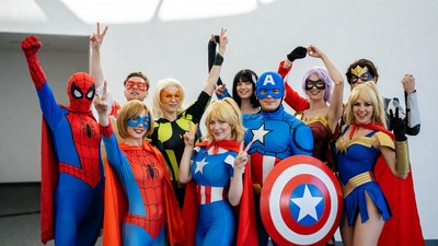 Group of Superhero Cosplayers Posing