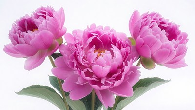 Three Pink Peonies on White Background