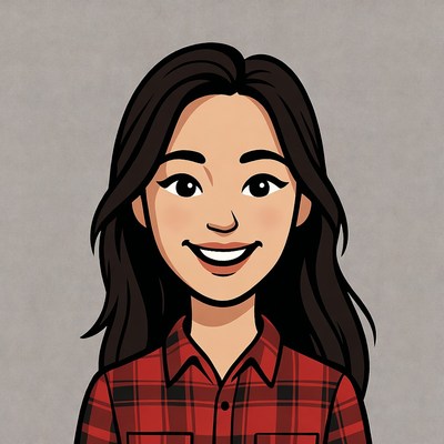 Smiling Asian woman in plaid shirt
