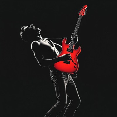 Man playing red electric guitar