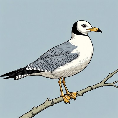 Black-headed gull perched on branch