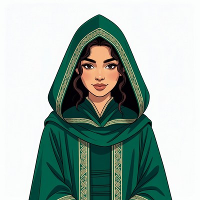 Woman in green hooded robe