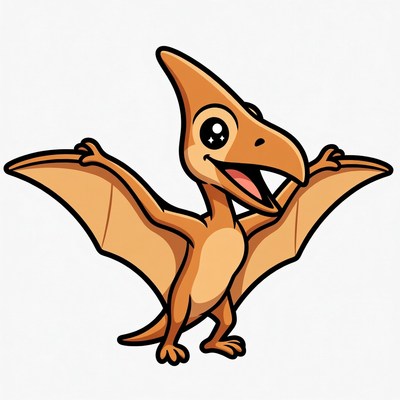 Cartoon Pterodactyl Smiling with Wings Spread