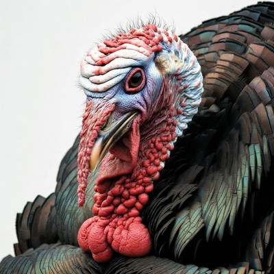 Turkey with red wattle on white background