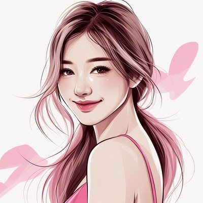 Beautiful Asian woman smiling illustration