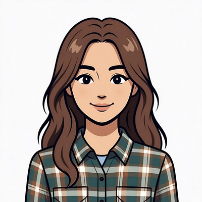 Smiling Asian woman in plaid shirt