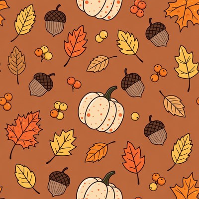 Autumn Leaves Acorns Pumpkin Pattern