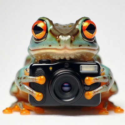 Frog holding camera