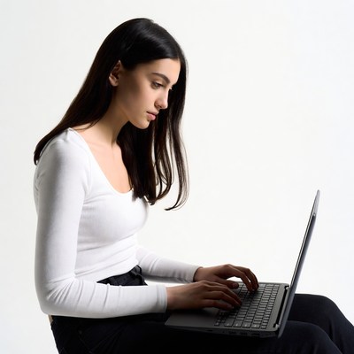 Woman typing on laptop