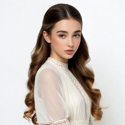 Young woman in white lace dress