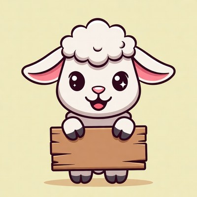 Cute cartoon sheep holding blank sign
