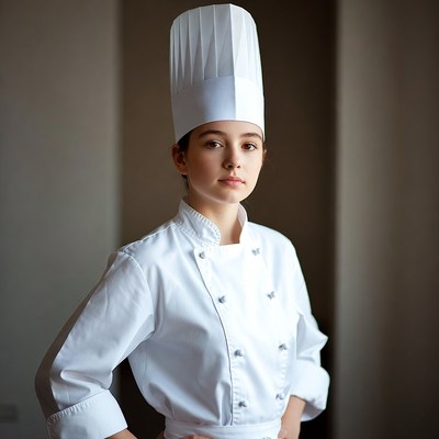 Girl in white chef uniform