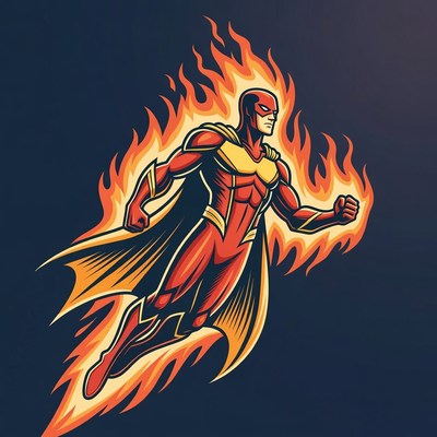 Fiery superhero flying with flames