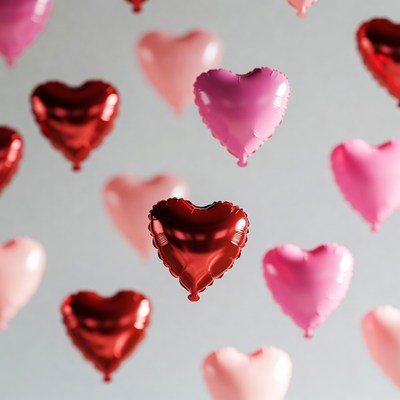Pink and Red Heart Balloons Floating