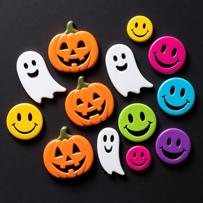 Halloween Magnets on Black Background