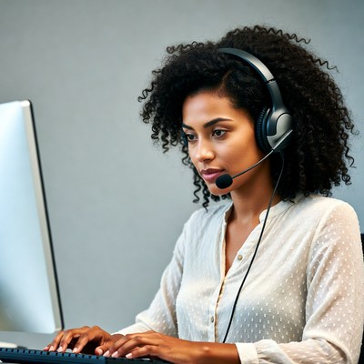 African-American woman working at call center