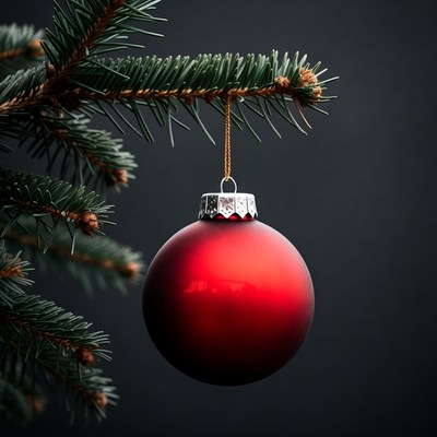 Red Christmas ornament on fir branch