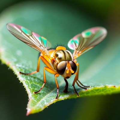 Orange Fly on Green Leaf