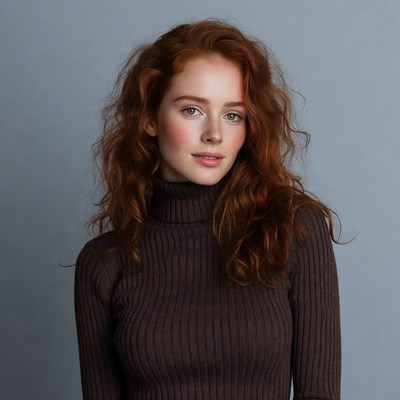 Redhead woman in turtleneck sweater