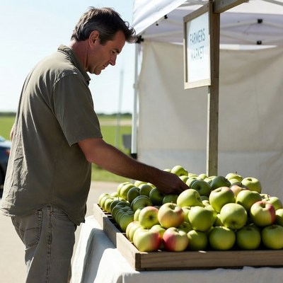 Man selecting apples at farmers market