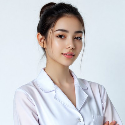 Asian woman in white nurse uniform
