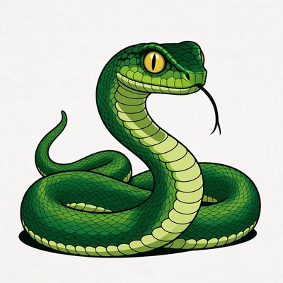 Cartoon Green Snake Coiled