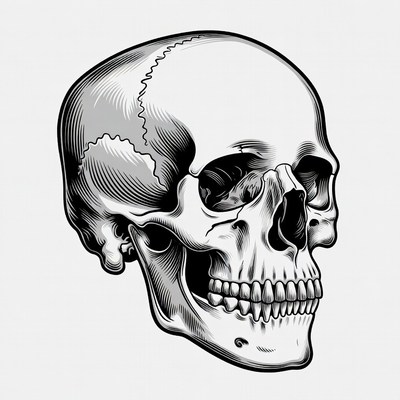 Grayscale Skull Illustration