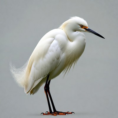 Snowy Egret Standing on Gray Background