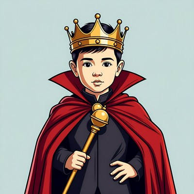 Boy wearing golden crown and red cape
