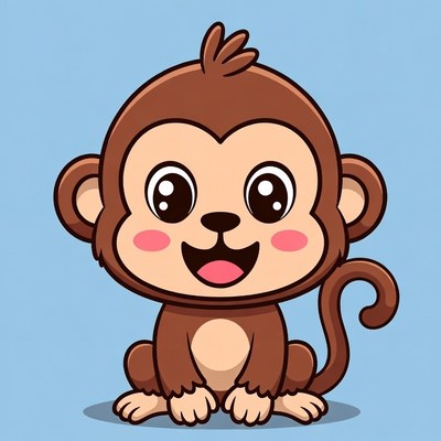 Cute cartoon baby monkey smiling