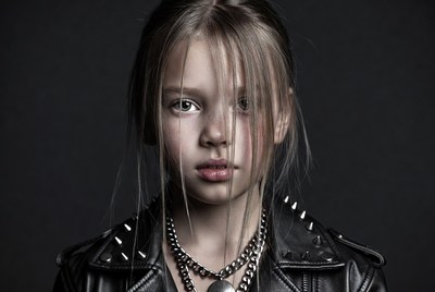 Girl in studded leather jacket