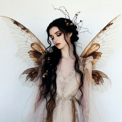 Woman with golden fairy wings