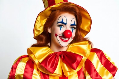 Woman in yellow clown costume