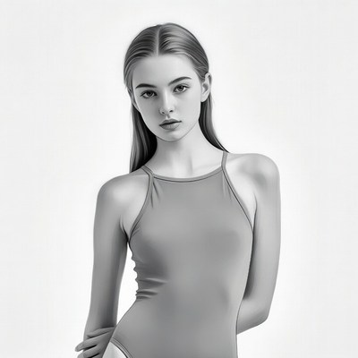 Young woman in gray swimsuit