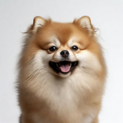 Smiling Pomeranian dog on white background